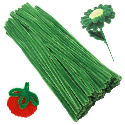 Apedoixy 100 Pieces Green Craft Pipe Cleaners,6mm x 12inch Thick Fuzzy Chenille Stem Sticks Pipe Cleaners for Craft Art DIY Projects Decorations