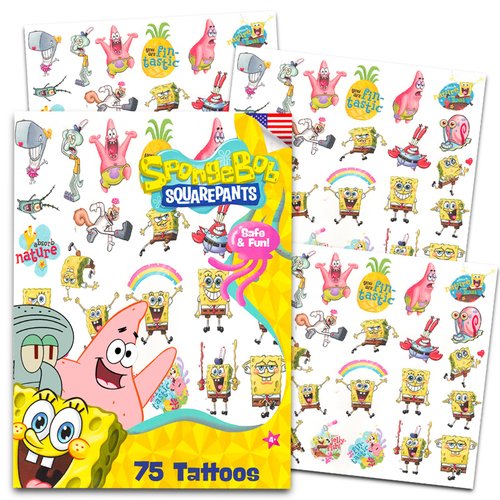 Spongebob Squarepants Temporary Tattoos for Kids and Adults - 75 Spongebob Tattoos For Party Favo...