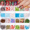 24 Grids Christmas Nail Art Slices, Lorvain 3D Polymer Nail Flakes Snowflake Santa Claus Penguin Flake Nail Art Slime Glitter Cute Nail Charms for Women Girls Face Body Crafting Nail DIY Decor (2 Box)