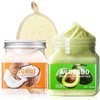 Body Scrub Exfoliator Set,Exfoliating Face Hand Foot Body Scrub,Self Skin Care Deep Cleansing Exfoliating for Oily Skin,Set Includes Coconut and Avocado Botanical Extract Scrub and a Loofah Pad