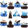 12Pcs Nautical Party Supplies Cruise Ship Birthday Honeycomb Centerpieces for Ocean Party Decorations Ship Theme Table Honeycomb for Ocean Cruise Liner Nautical Theme Birthday Baby Shower Party Favors