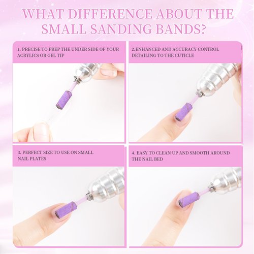 heemeei Small Sanding Bands for Nail Drill, 100Pcs Mini Sanding Bands 180 Medium Grits with Upgrade Design 3.1mm Mandrel Bits for Acrylic Nails Gel Manicures and Pedicure (Purple)