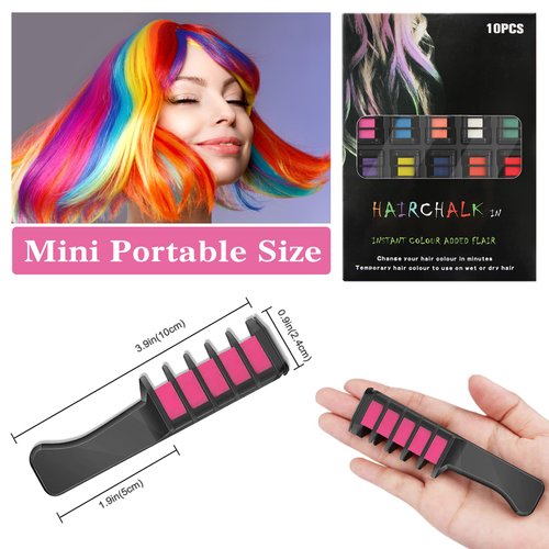 10 Colors Hair Chalk for Girls Kids, Temporary Hair Color Dye for Kids Girls Age 10-12, Washable Hair Chalk Comb for Party Cosplay DIY