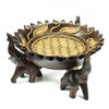 Rejoicing Elephant Leaves Carved Rain Tree Circular Wooden Tray