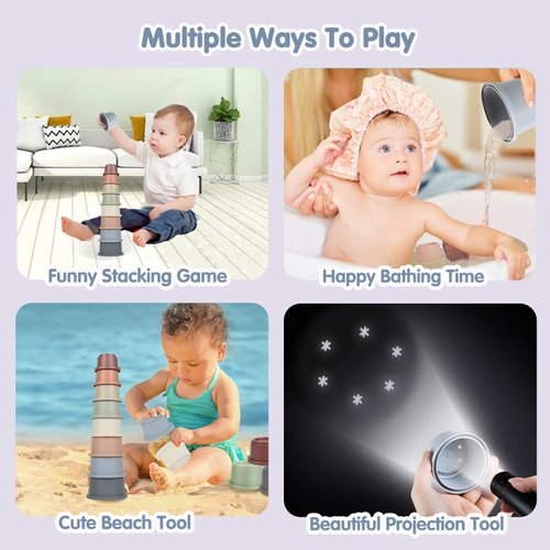 SKYWHALE Stacking Cups Baby Toy 6-12 Months, Toddler Nesting Cups Set for Boys and Girls, 8PCS Stackable Bath Toy, Montessori Educational Gift for 1 2 3 Years Old Kids