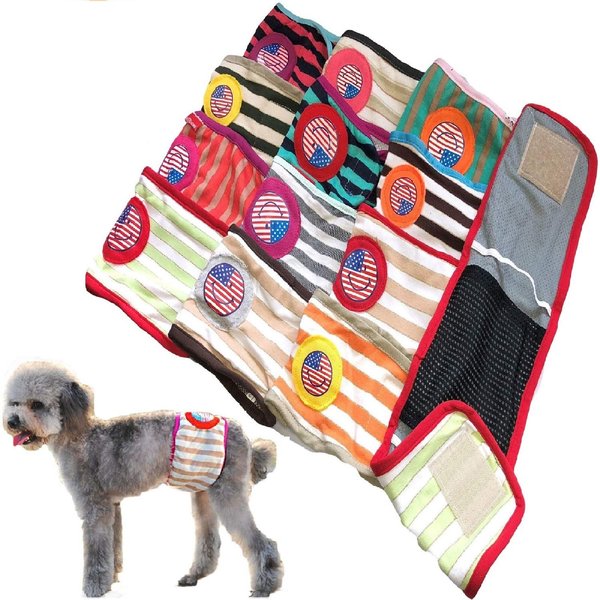 Set - 6pcs Dog Puppy Diaper Male Boy Belly Band Random Colors Reusable Washable for Small Pet (M - Waist 13" - 16")