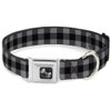 Dog Collar Seatbelt Buckle Buffalo Plaid Black Gray 11 to 17 Inches 1.0 Inch Wide