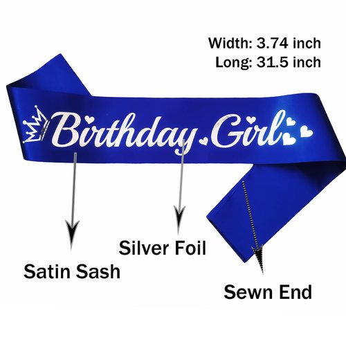LXYXUUN Birthday Girl Sash Royal Blue, Silver Foil Birthday Sash for Girl Funny Birthday Party Decorations, 16 18 21st Bday Sash Gift Ideas