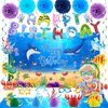 Under the Sea Birthday Decorations, 30Pcs Ocean Themed Party Decorations Kit Sea Animals Happy Birthday Banner Backdrop Hanging Swirls Centerpieces Paper Eyeglasses Pompoms