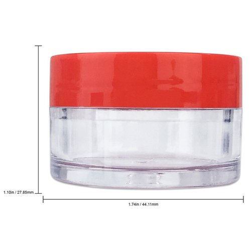 Beauticom 20 gram/20ml Empty Clear Small Round Travel Container Jar Pots with Lids for Make Up Powder, Eyeshadow Pigments, Lotion, Creams, Lip Balm, Lip Gloss, Samples (12 Pieces, Red)