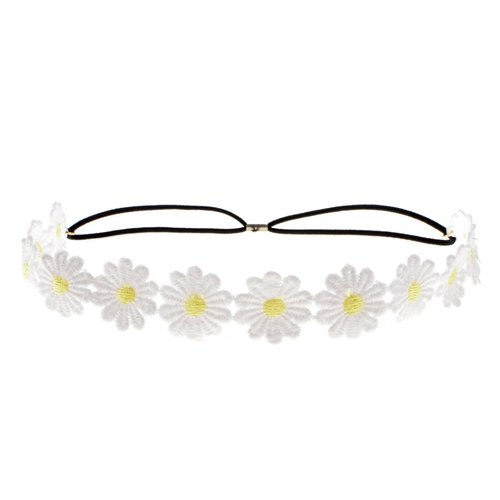BeeSpring Daisy Flower Headband Sunflower Crown Hair Wreath Bohemian Floral Headpiece for Spring Tourism Wedding Festivals Party (White)