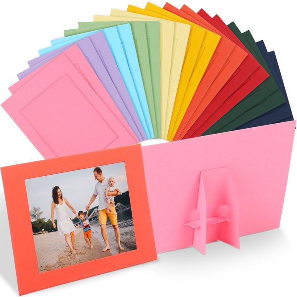 Maitys 100 Pcs Paper Picture Frames with Easel 4 x 6 Inch Cardboard Photo Frame Standing Kids Art Frame Photo Frame Cards Bulk for DIY Crafts Collage Display Classroom Wedding (Multicolor)