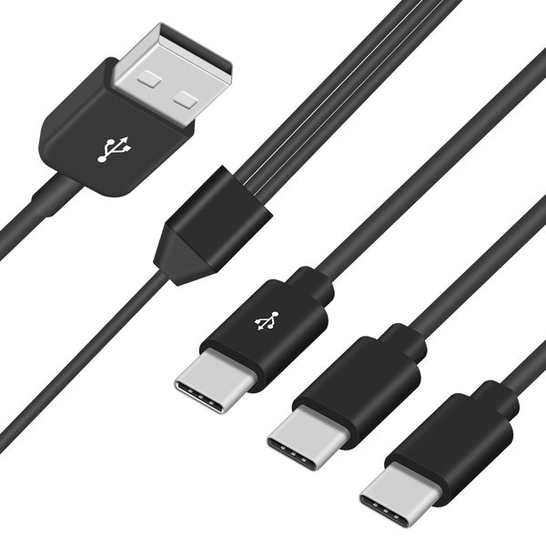 Duttek USB A to USB C Splitter Cable 5 Ft/1.5M, USB C Splitter Charging Cable, 3 in 1 USB2.0 Male to 3 USB C Male Multi USB C Cable Compatible with USB Type-C Phones, Tablets (Black)