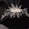 Teyglen Bridal Crystal Pearl Hair Comb with Rhinestone Beads - Luxurious Handmade Wedding Headpiece for Brides, Women, and Girls (Silver)