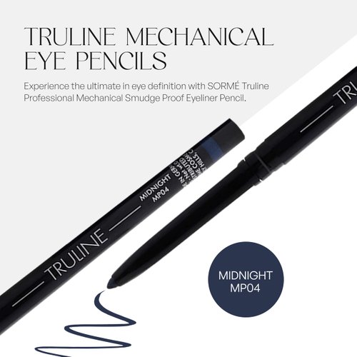SORMÉ Truline Professional Mechanical Smudge Proof Eyeliner Pencil - Vitamin E Waterproof Gel Formula with Finest Color Pigment & Ultra Creamy - Nourishes Skin for All Day Long - 0.1 Ounce - Midnight