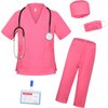 Gorkonpy Doctor Costume for Kids Boys Girls Toddler Doctor Costume with Lab Coat Halloween Party Dress Up (Pink, 10-12 Years)