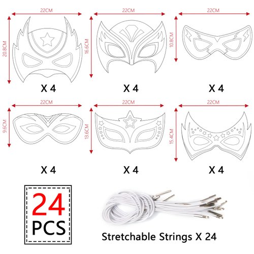 chiazllta 24 Pcs Color Your Own Super Theme hero Mask Craft DIY Hero Paper Mask Kits for Kids Christmad Gifts Super Party Favors Decorations Class Home Activity Coloring Game
