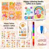110PCS Groovy Boho Party Favors Groovy Coloring Books and Eight Color Crayons Funny Keychains Paper Glasses Stickers For Kids