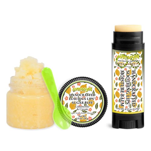Limoncello & Cream Soothing & Luscious Lips by OverSoyed Exfoliator & Chapped Lip Repair Lip Care Combo | Artisan Handcrafted to Order Sorrento Lemon Star Anise Sugary Cream Flavored Exfoliating Sugar Lip Scrub & Lip Moisturizer Balm Gift Set