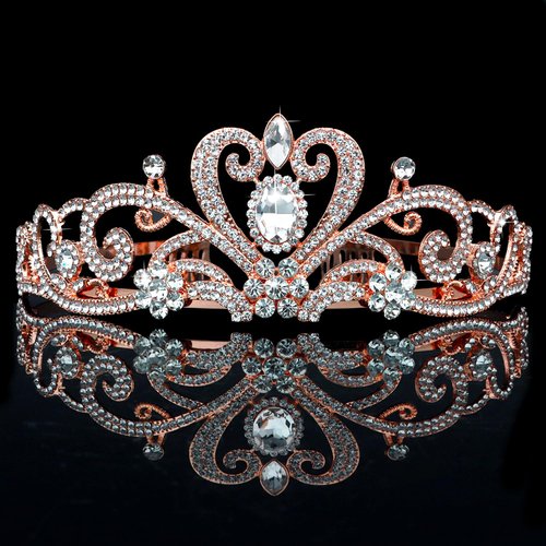 SuPoo Rose Gold Bridal Crown Wedding Tiaras and Crowns for Women Girls Queen Birthday Crown with Combs Crystal Princess Rhinestone Tiara Headband Prom Headpieces Cosplay Hair Accessories for Halloween