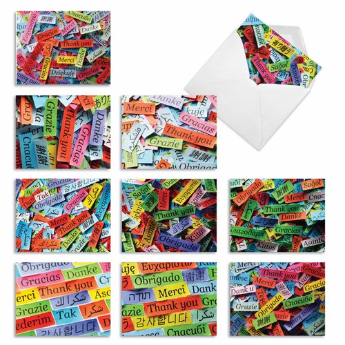 The Best Card Company - 10 Boxed All Occasion Cards with Envelopes (4 x 5.12 Inch) - Colorful, Fun Note Cards Assorted - World of Thanks M6041
