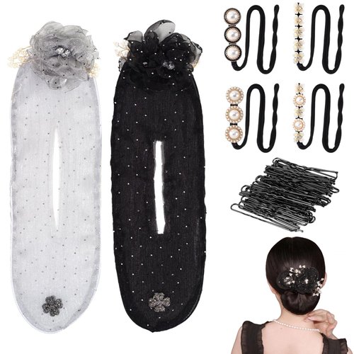 Hair Bun Maker, Flower Hair Bun Roller for Long Thick Hair Accessories for Women Girls, U Shaped Hair Pins, French Twist Magic Clip Reusable Quick Bun