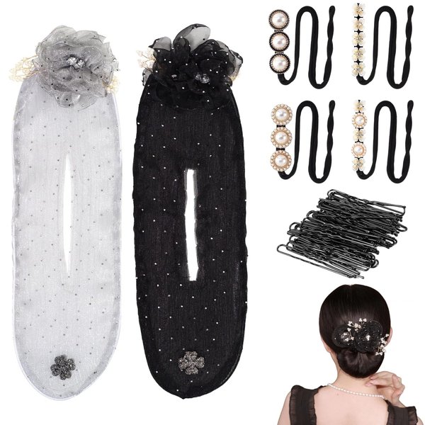 Hair Bun Maker, Flower Hair Bun Roller for Long Thick Hair Accessories for Women Girls, U Shaped Hair Pins, French Twist Magic Clip Reusable Quick Bun