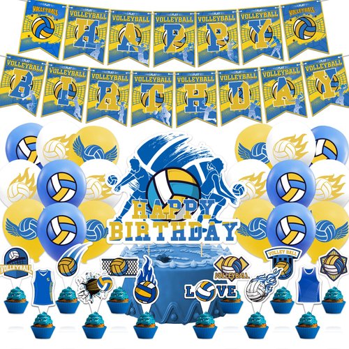 Volleyball Theme Party Supplies Volleyball Birthday Party Decorations Includes Volleyball Happy Birthday Banner Cake Topper Cupcake Toppers Balloons for Sports Party Volleyball Theme Party