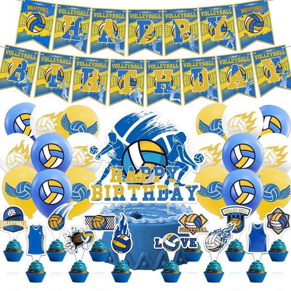 Volleyball Theme Party Supplies Volleyball Birthday Party Decorations Includes Volleyball Happy Birthday Banner Cake Topper Cupcake Toppers Balloons for Sports Party Volleyball Theme Party