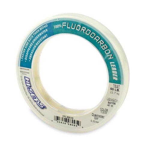 HI-SEAS 100% Fluorocarbon Fishing Leader, 50 lb, Clear, 50 yd