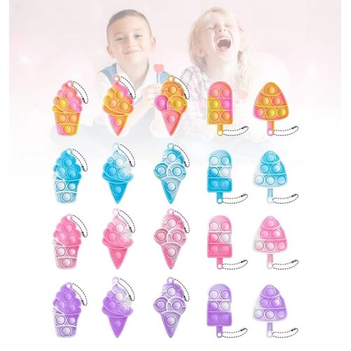 20Pcs Ice Cream Mini Pop Push Keychain Fidget Toy Pack,Mini Pop Push it Bubble Fidget Toy Keychain Simple Fidget Toys Stress Relief Toys for Kids Adults