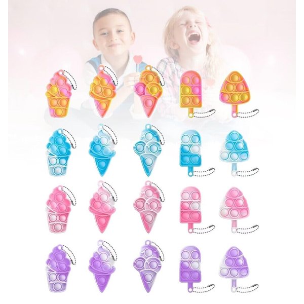 20Pcs Ice Cream Mini Pop Push Keychain Fidget Toy Pack,Mini Pop Push it Bubble Fidget Toy Keychain Simple Fidget Toys Stress Relief Toys for Kids Adults