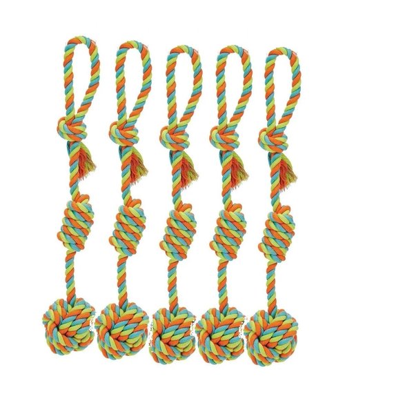 MPP 18 Inch Big Dog Toy Twisted Knot Ball Tug Interactive Colorful Fetch Tug Play (5 Toys)
