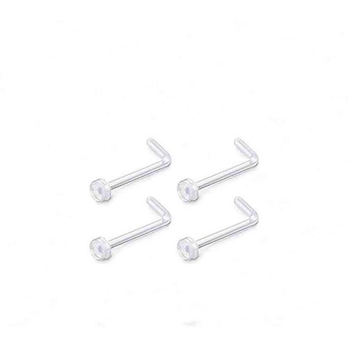 Jewelry 4Pcs 18g Clear Nose Ring Retainer Bioflex L Shape Nose Rings Studs Piercing Jewelry Flat Top