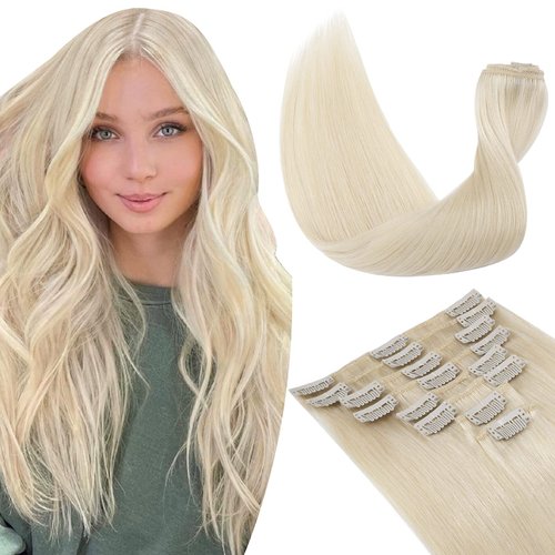 TESSHAIR 12 Inch Clip In Hair Extensions Real Human Hair 8 Pcs 18 Clips Per Set Double Weft 100% ...