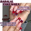 BABALAL Square Press on Nails Long Fake Nails Red French Glue on Nails Spider Design Acrylic Nails 24Pcs Squoval Manicure Artificial False Nails for Women and Girls