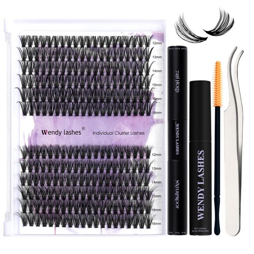 WENDY Lash Extension Kit Lash Clusters Kit D Curl Cluster Lashes 40D+3D Effect Individual Lashes with Lash Bond and Seal Lash Applicator Lash Glue Remover Brush Eyelash Clusters(40/3DP-D Kit,12-16mm)