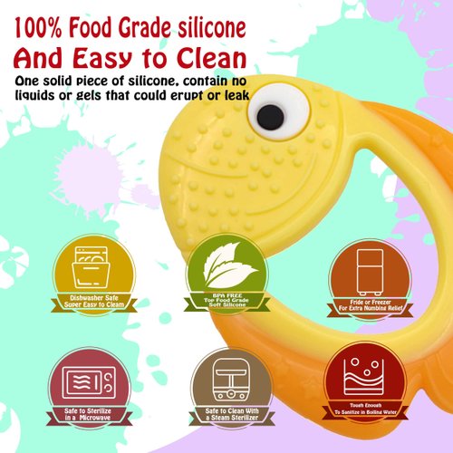 Teething Toys 3-6 Months, Teethers for Babies 3-6 6-12 Months for Teething Relief, Baby Teether Teething Toys 100% Silicone, Newborn Infant Sensory Baby Toys 0-6 Months,bebe mondo (Goldfish)
