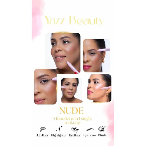 YazzBeauty 4-in-1 Touch-Up Makeup Pen (Nude) - Medium Brown Eyebrow Pencil, a Nude Lip Liner, a Black Eyeliner, and a Radiant White Matte Highlighter – Ideal for Travel