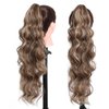 Ponytail Extension, 26 Inch Claw Clip In Ponytail Hair Extensions for Women Long Curly Wavy Ponytail Pony Tail Hair Extension Natural Wavy Hair piece for Women Chocolate Brown with Highlights