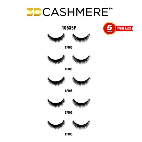Laflare 3D Cashmere False Eyelashes Multipack, Ultra Soft, Glam, Luxurious, Cruelty-Free, Reusable, Fake Eyelashes 5 Pairs Value Pack (105X5P)