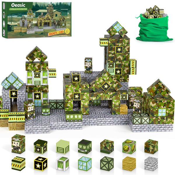 Military Magnetic Blocks Toys for Kids -100PCS Magnetic Building Blocks Magnetic Tiles STEM Montessori Sensory Toys for Boys & Girls - Birthday for Kids Ages 3 4 5 6 7 8 9 10