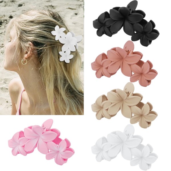 Canitor Flower Claw Clips for Women Flower Hair Clips for Thick Thin Hair Cute Hair Clips Hawaiian Plumeria Flower Clip Summer Beach Hair Accessories Teen Girl Gifts Trendy Stuff