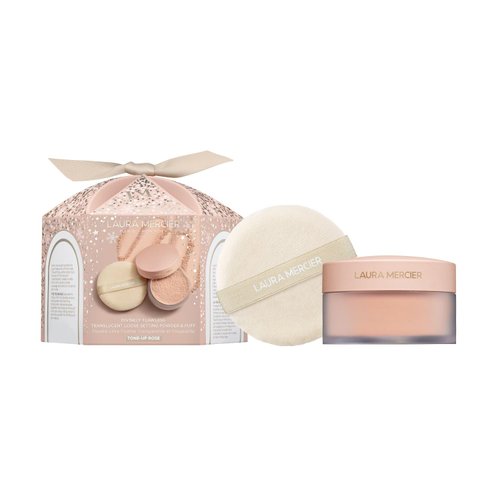 Laura Mercier Translucent Loose Setting Powder & Puff Set Divinely Flawless: 24 HR Shine Control, Soft Matte Finish, Long Lasting Wear, Best for Normal to Oily Skin, Tone-Up Rose