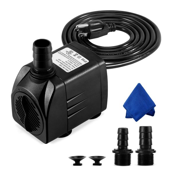 CWKJ Fountain Pump, 400GPH Submersible , Durable 25W Outdoor Water Pump with 6.5ft Power Cord, 3 Nozzles for Aquarium, Pond, Fish Tank, Water Pump Hydroponics, Backyard Fountain