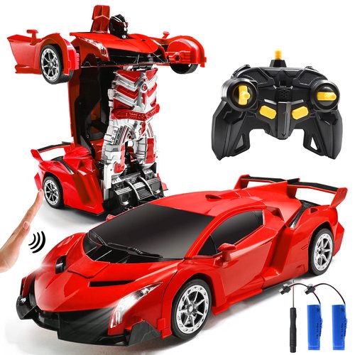 Jeestam RC Cars Robot for Kids Remote Control Transformrobot Car Toys with Gesture Sensing One-Button Deformation Auto Demo, 1:14 Scale 360° Rotation Light Music, Best for Boys Girls (Red)