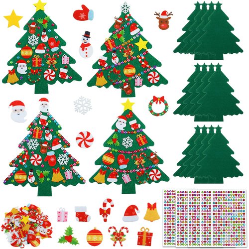 Tatuo 12 Pieces Christmas Tree Felt DIY Crafts Handmade Christmas Ornaments Kits Include 13 Pieces Christmas Tree Ornaments and 5 Pieces Gem Stickers for Xmas Party Gift DIY Handcraft Supplies