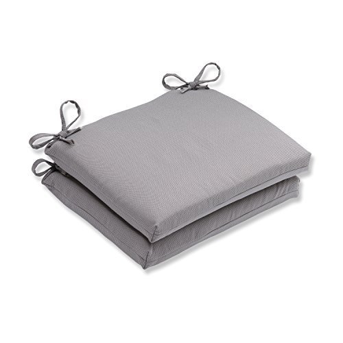 Pillow Perfect Monti Chino Solid Indoor/Outdoor Patio Seat Cushions Plush Fiber Fill, Weather and Fade Resistant, Square Corner - 16" x 18.5", Grey, 2 Count