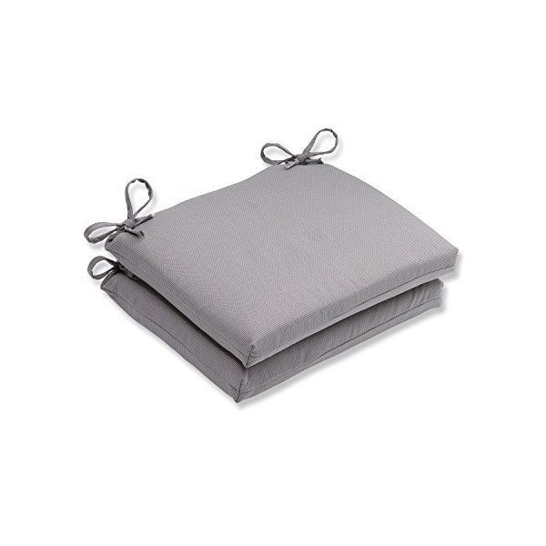 Pillow Perfect Monti Chino Solid Indoor/Outdoor Patio Seat Cushions Plush Fiber Fill, Weather and Fade Resistant, Square Corner - 16" x 18.5", Grey, 2 Count