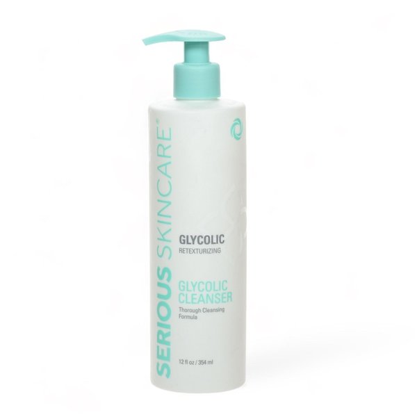 Serious Skincare Glycolic Cleanser 12 oz. - Glycolic Acid Skin Retexturizing Facial Wash - Aloe Leaf Juice – Normal, Oily, Combination Skin - Creamy Deep Pore Cleansing Formula